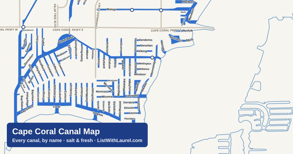 Cape Coral canal map with canal names